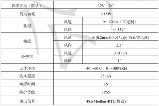 超聲波風(fēng)速傳感器技術(shù)參數(shù)詳情圖